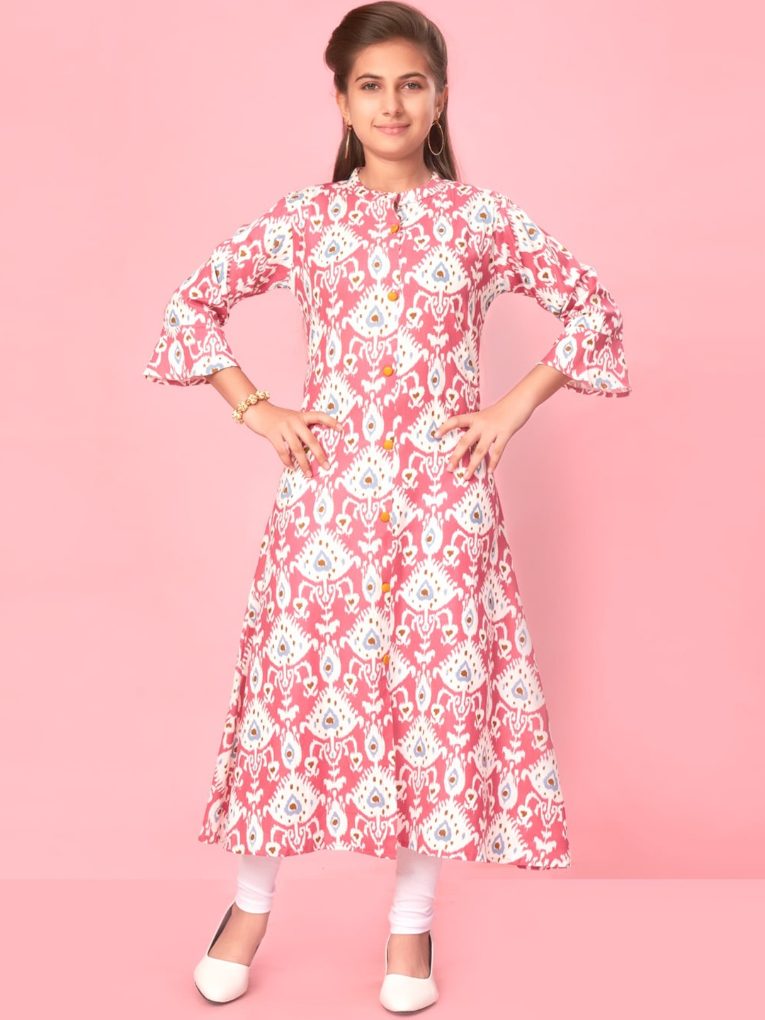 

BAESD Girls Printed Regular Pure Cotton Kurta, Pink