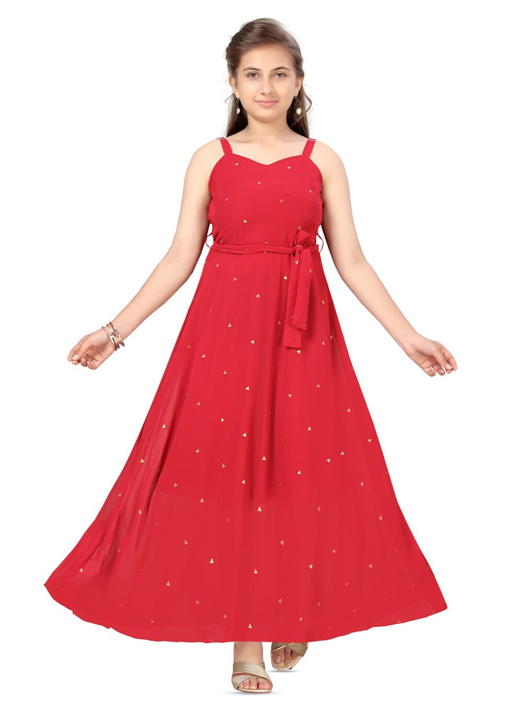 

BAESD Girls Polka Dot Print Georgette Maxi Dress, Maroon