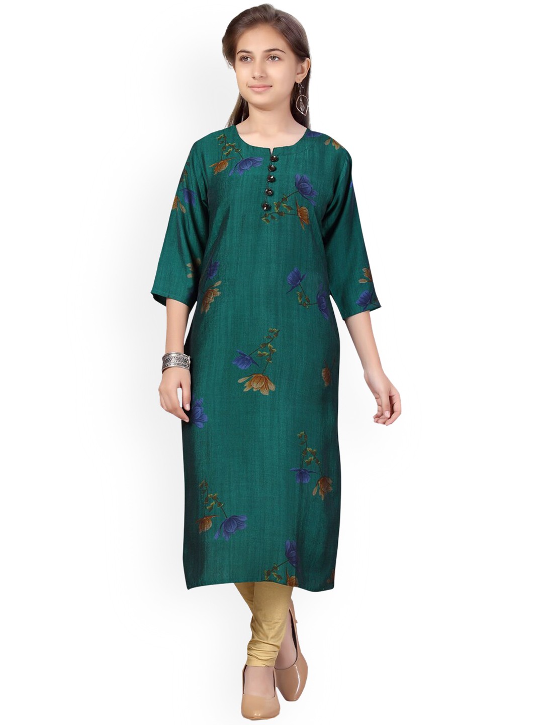 

BAESD Girls Floral Printed Straight Kurta, Green