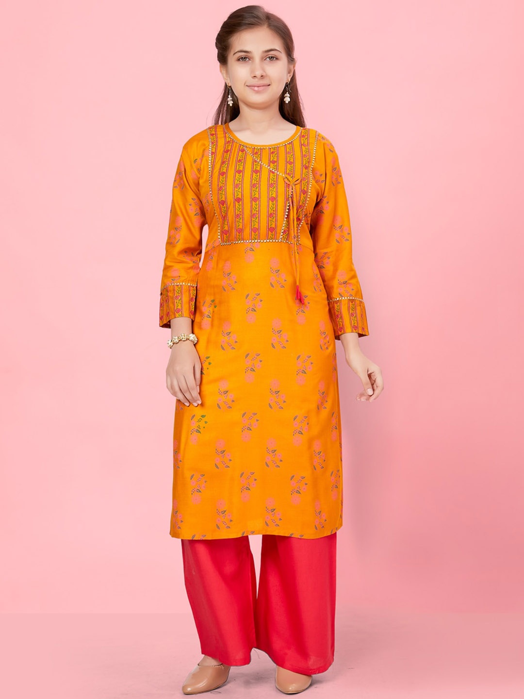 

BAESD Ethnic Motifs Printed Pure Cotton Kurta with Palazzos, Yellow