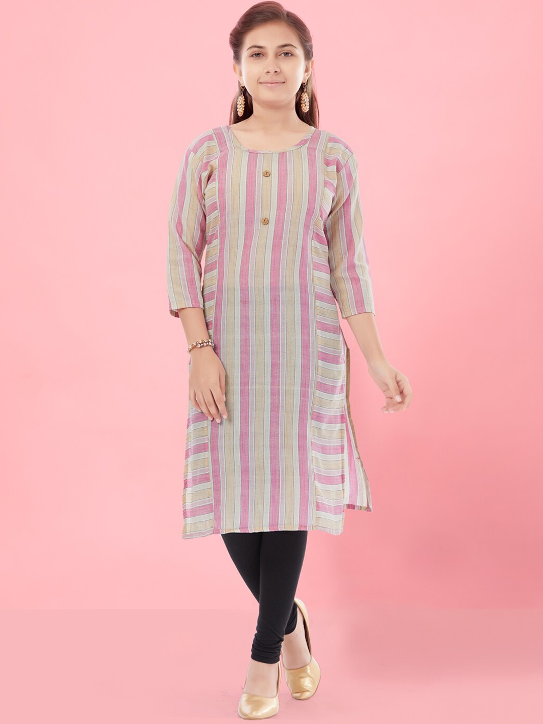 

BAESD Girls Striped Straight Pastel Kurta, Pink