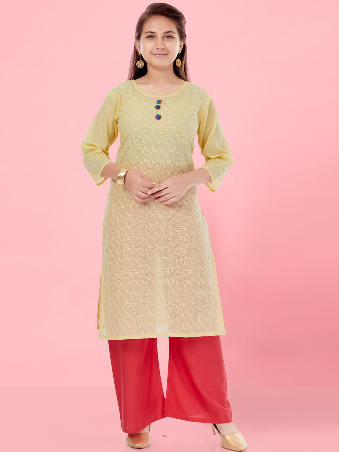 

BAESD Girls Ethnic Embroidered Straight Kurta, Lime green