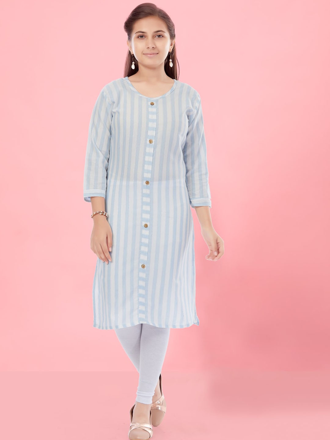 

BAESD Girls Striped Regular Pure Cotton Kurta Set, Blue