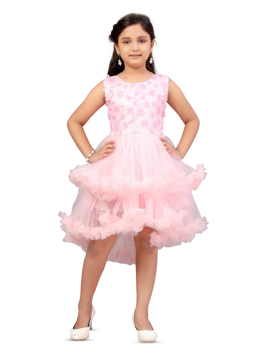 

BAESD Girls Sequin Embellished Ruffled Layered Fit & Flare Dress, Pink