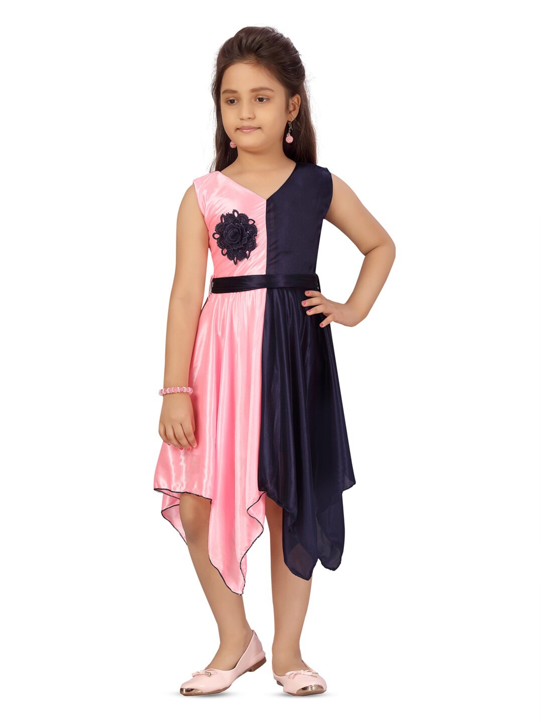 

BAESD Girls Colourblocked Fit & Flare Dress, Pink