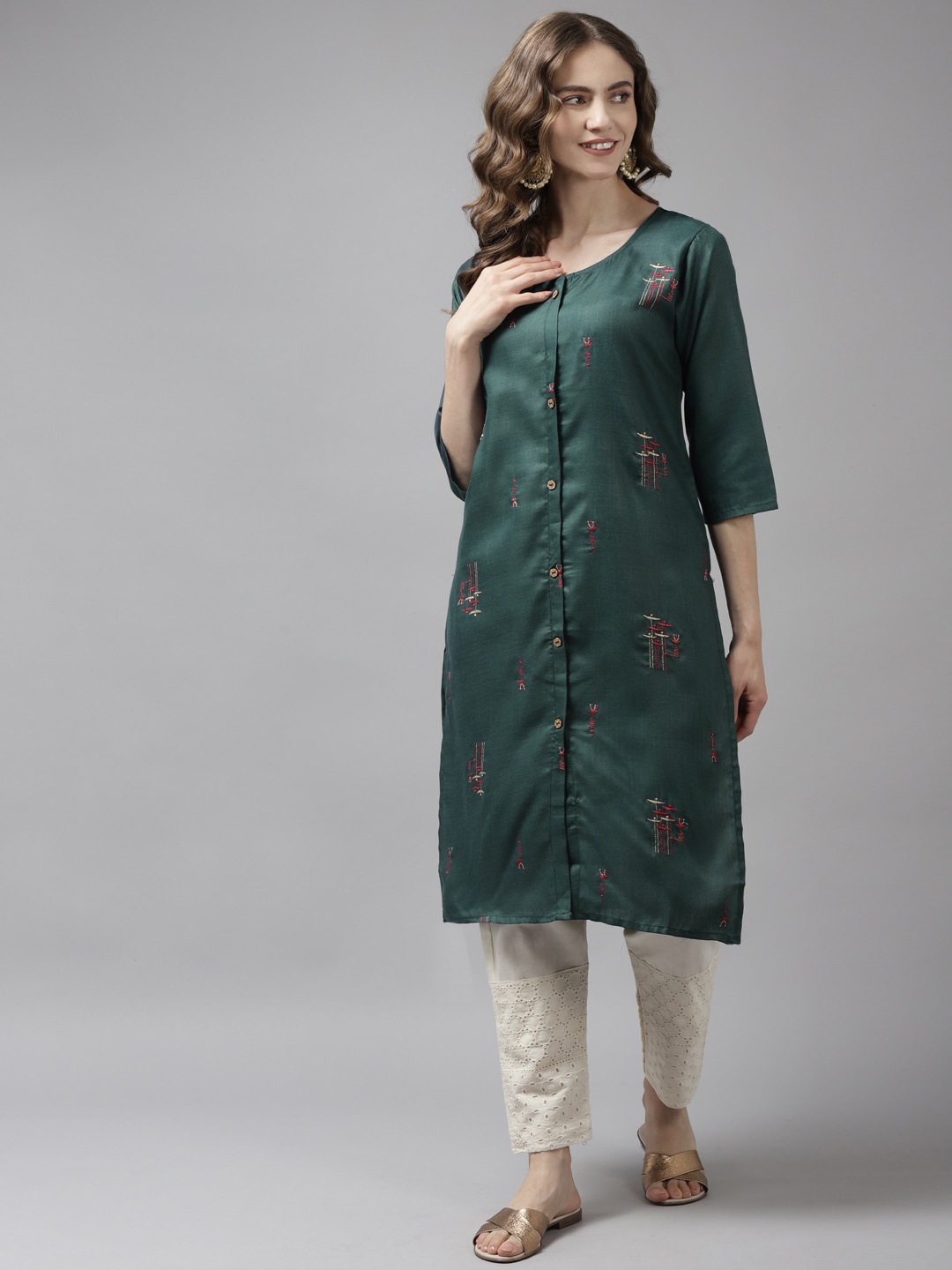 

BAESD Ethnic Motifs Embroidered Cotton Kurta, Green