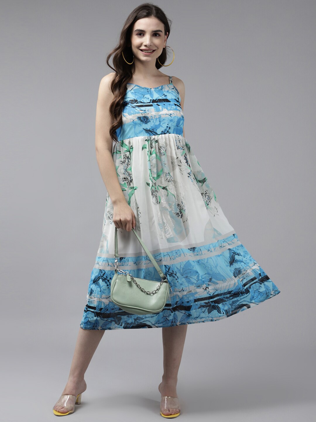 

BAESD Floral Printed Georgette A-Line Midi Dress, White