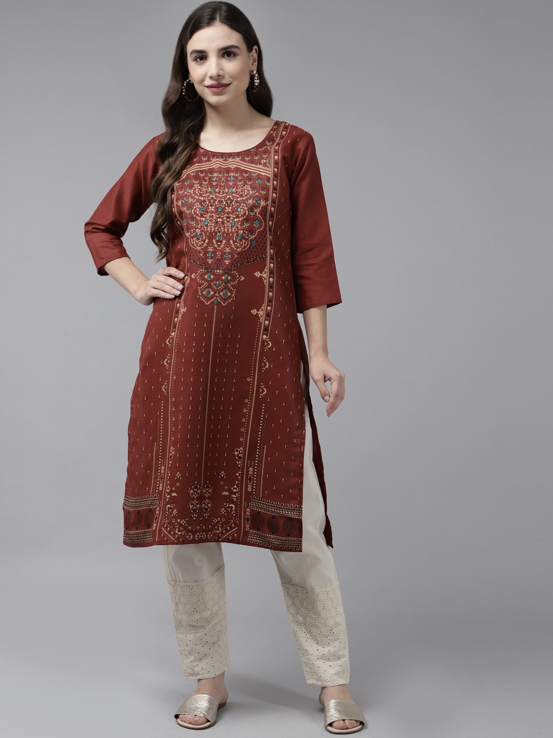 

BAESD Ethnic Printed Straight Kurta, Maroon