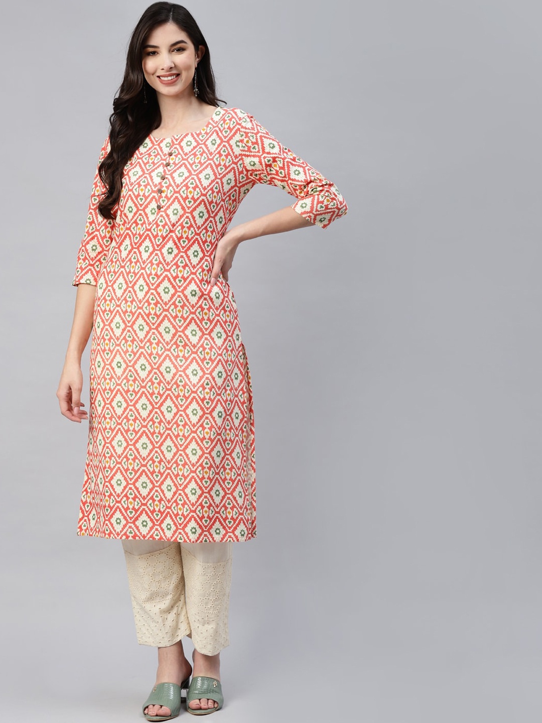 

BAESD Ethnic Motifs Printed Straight Cotton Kurta, Red