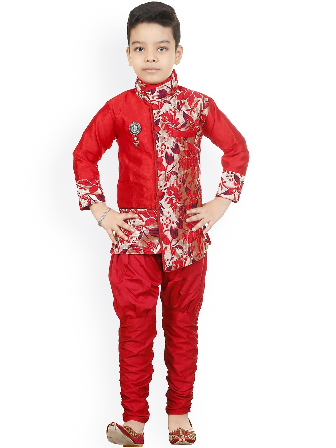 

BAESD Boys Floral Woven Design Kurta with Churidar, Red