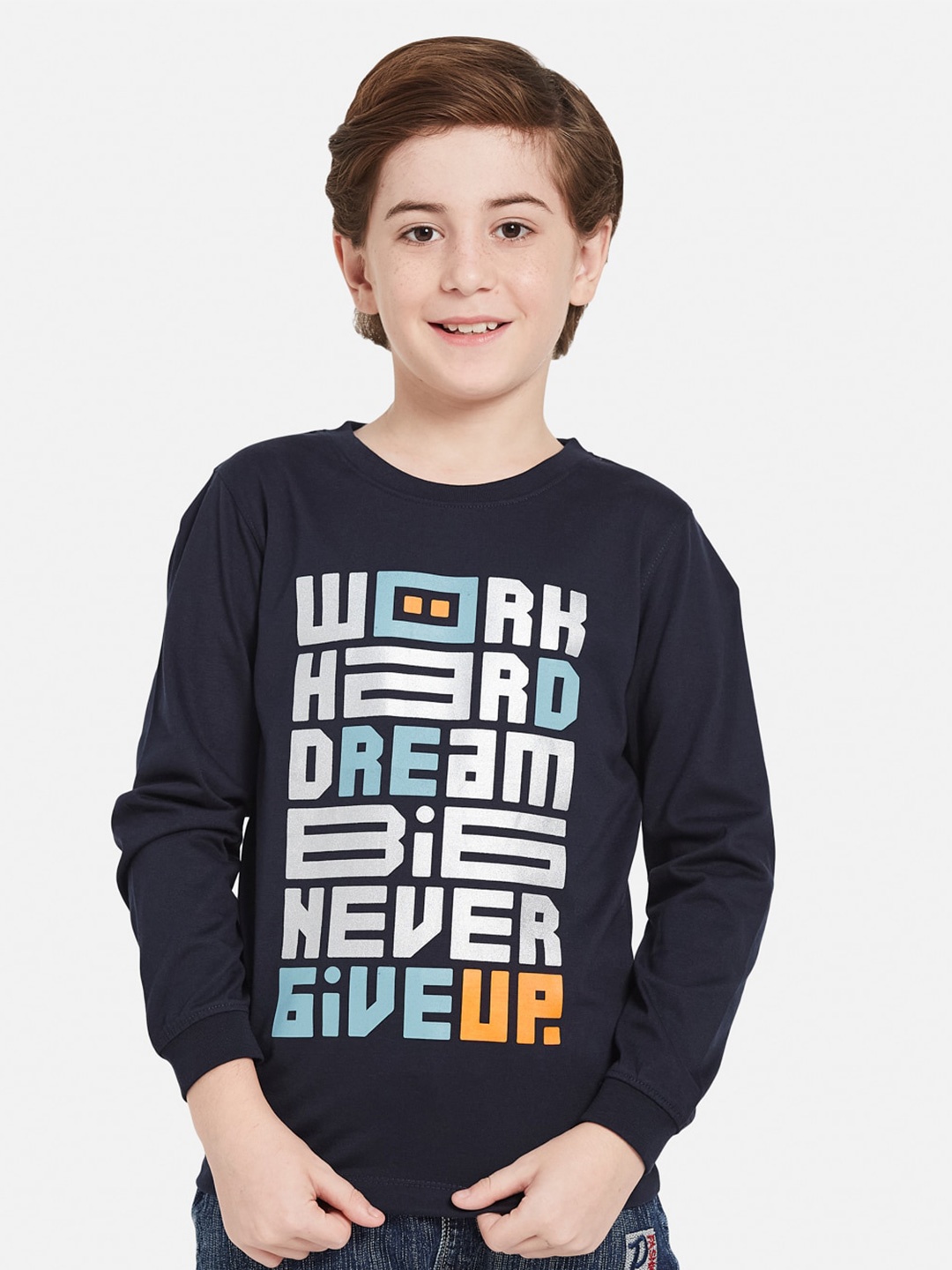 

Octave Boys Typography Printed Pockets T-Shirt, Navy blue