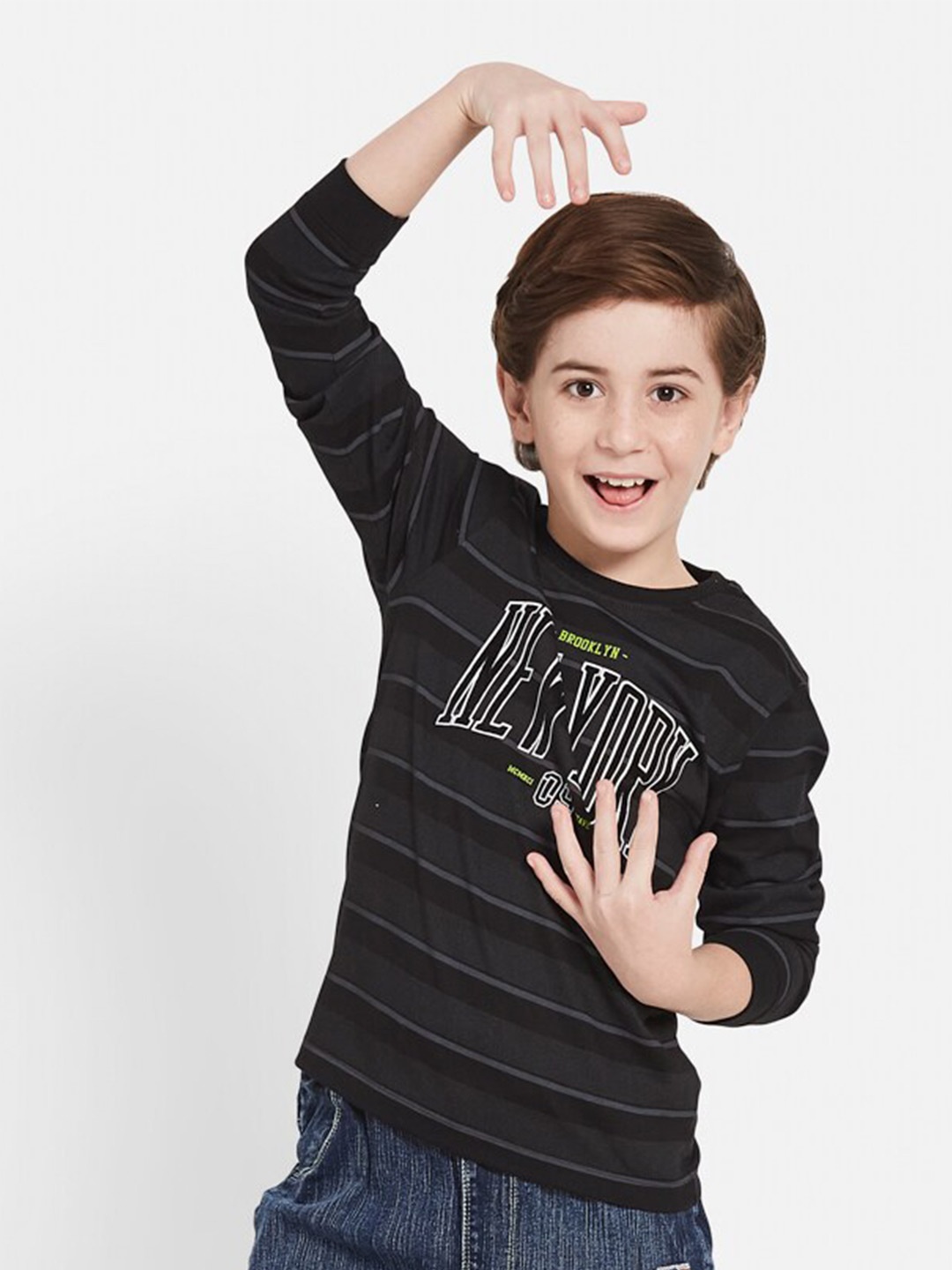 

Octave Boys Typography Printed Long Sleeves Cotton T-shirt, Black