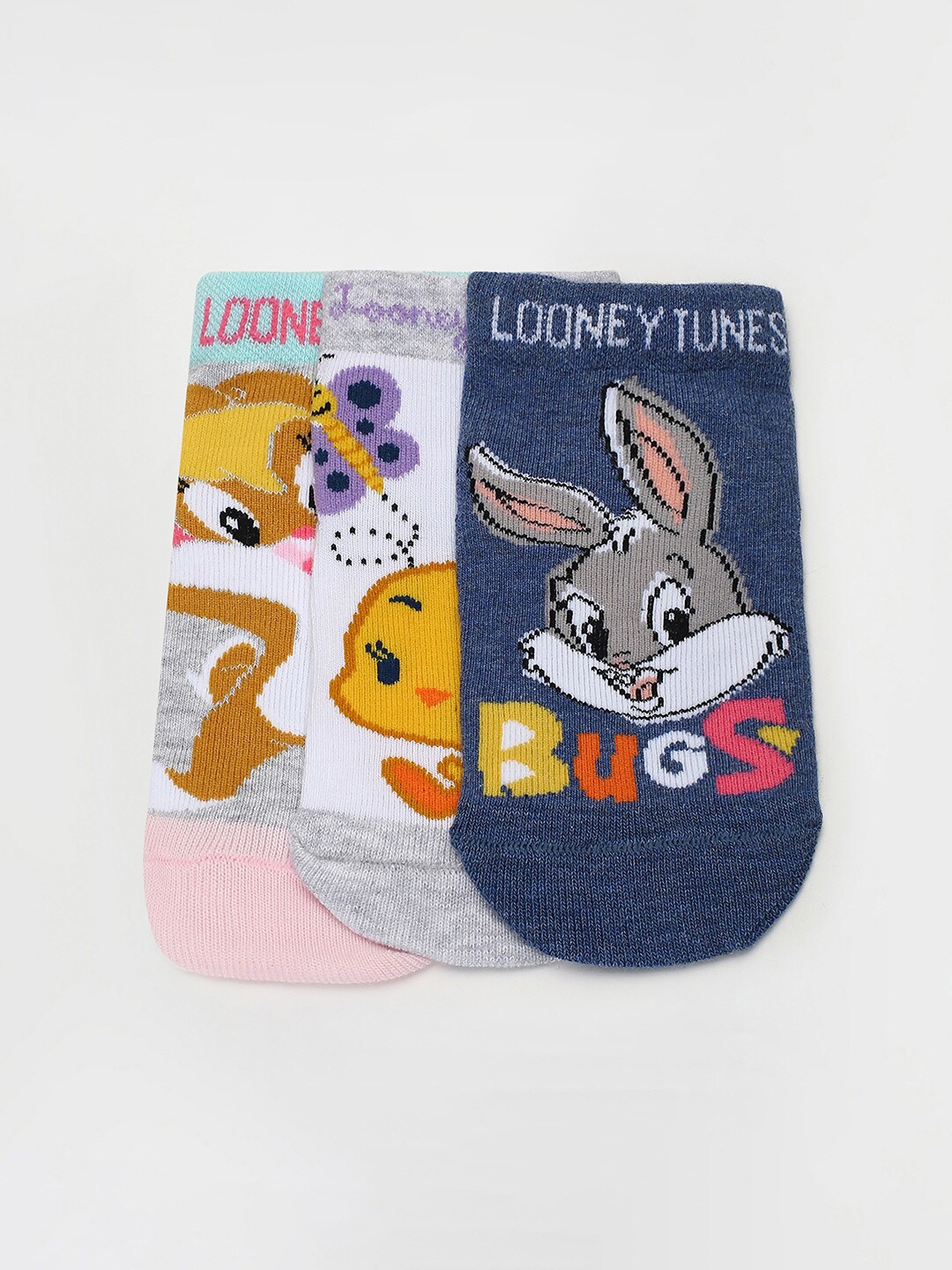 

max Girls Pack Of 3 Loony Tunes Patterned Ankle Length Socks, Navy blue