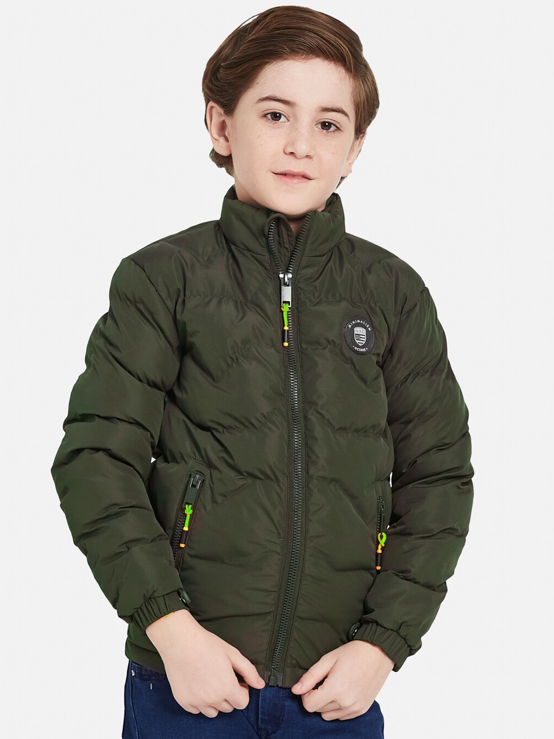 

Octave Boys Olive Green Padded Jacket with Patchwork