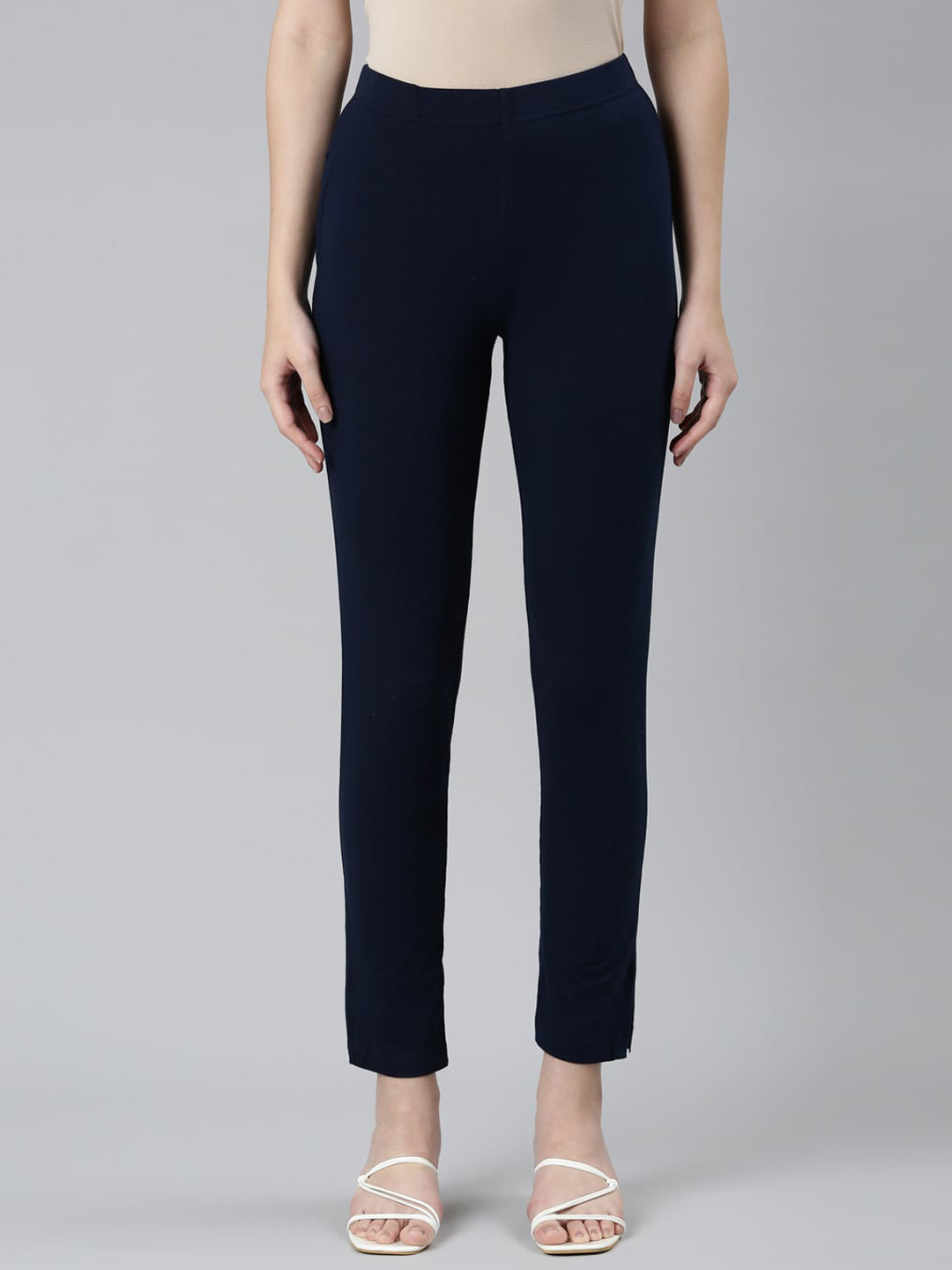 

DIXCY SCOTT Slimz Mid-Rise Cotton Ankle-Length Leggings, Navy blue