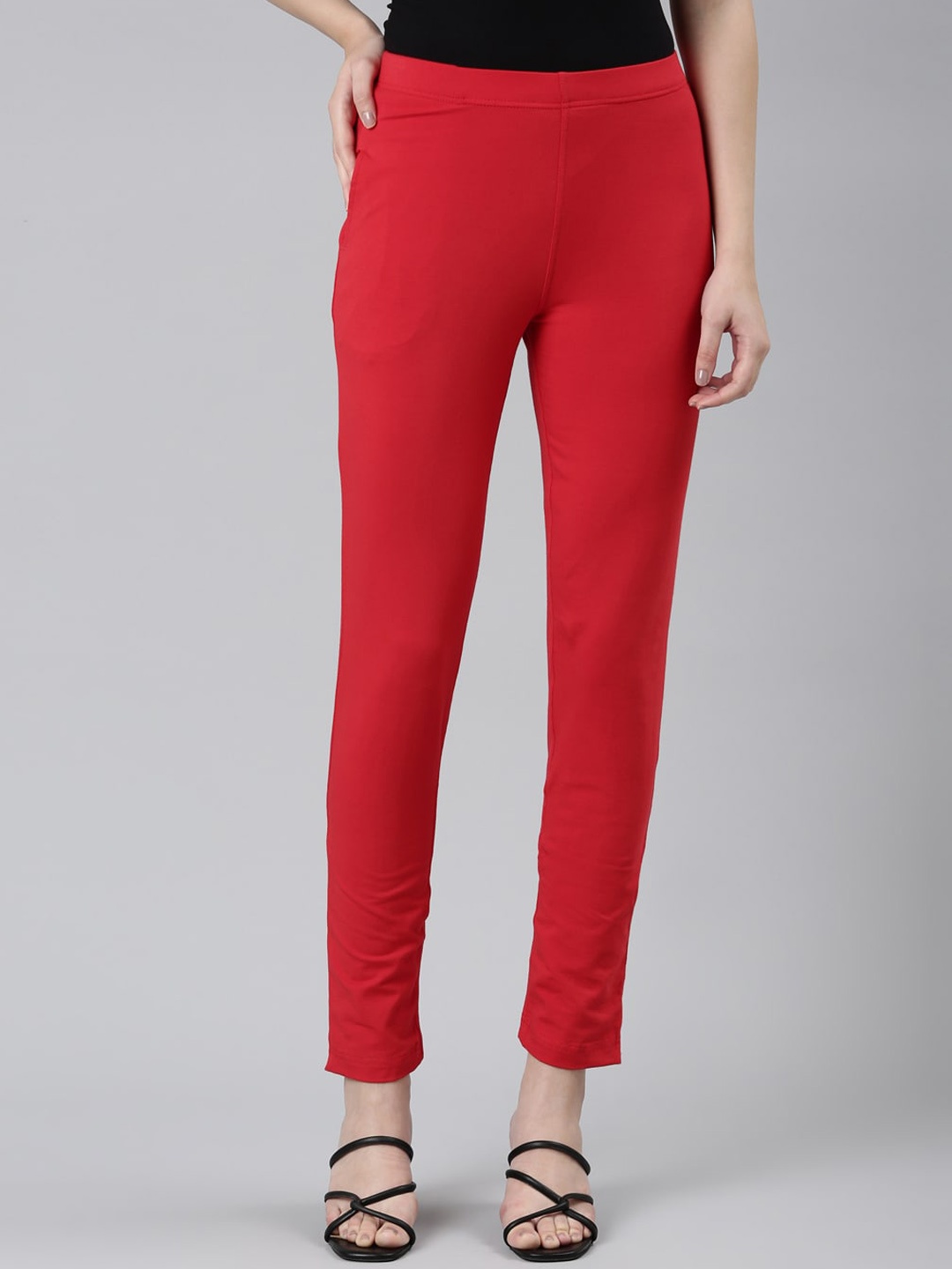 

DIXCY SCOTT Slimz Mid-Rise Cotton Ankle-Length Leggings, Red