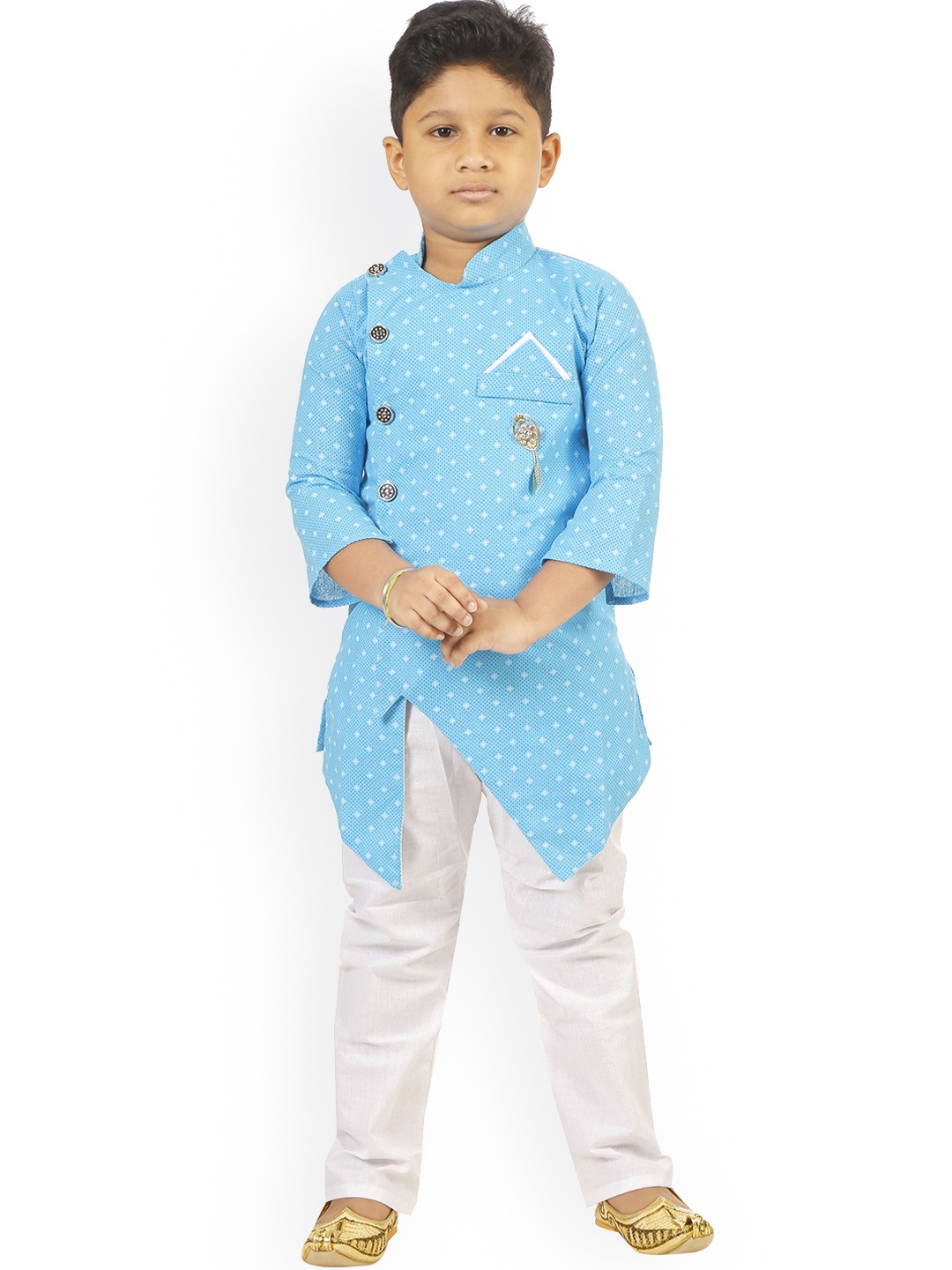 

BAESD Boys Ethnic Motifs Printed Angrakha Style Straight Kurta with Pyjamas, Blue