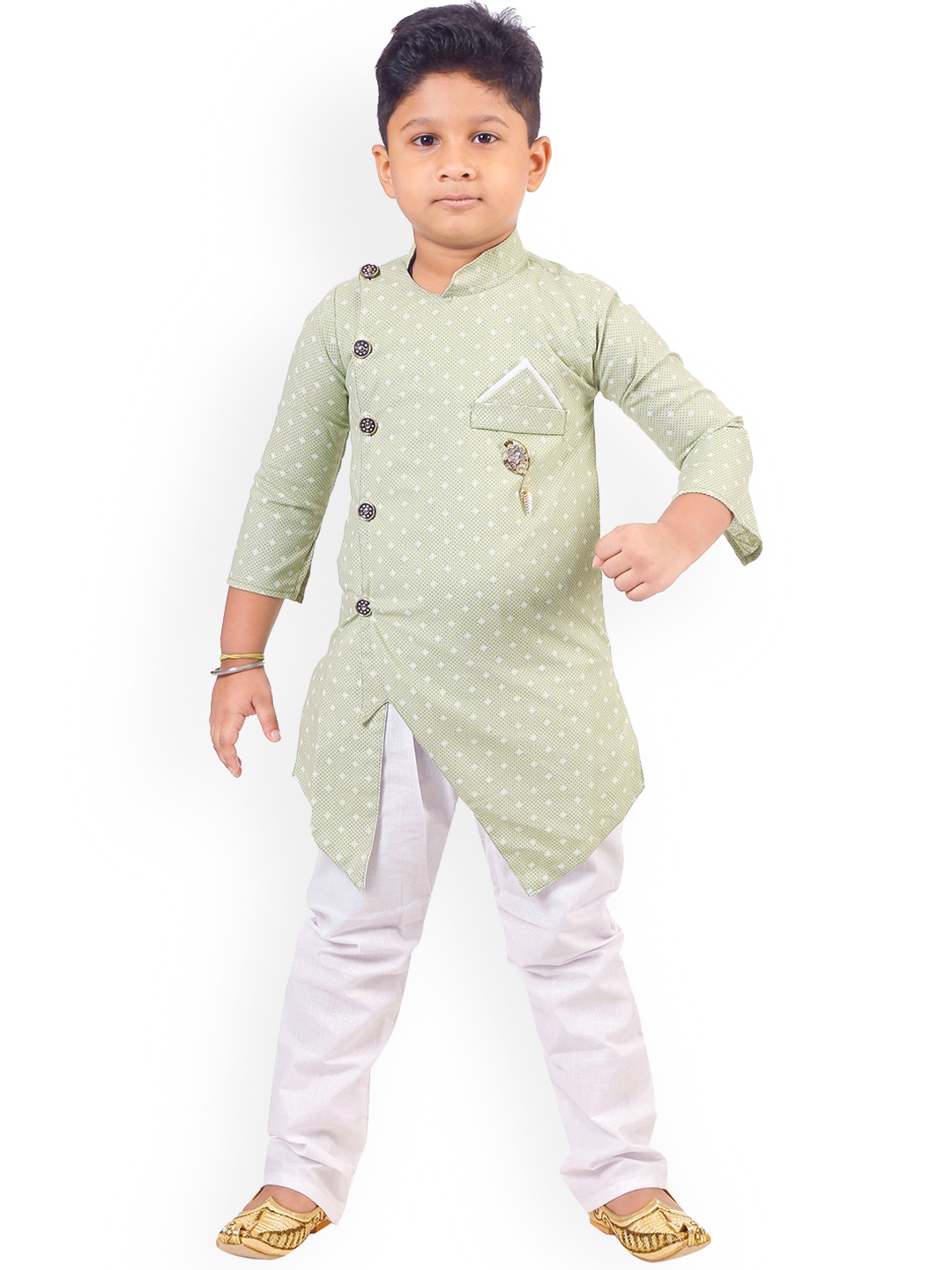 

BAESD Boys Geometric Printed Sherwani With Pyjama, Green