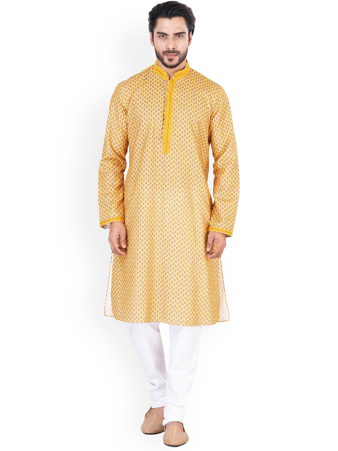 

HU - Handcrafted Uniquely Geometric Printed Kurta, Yellow