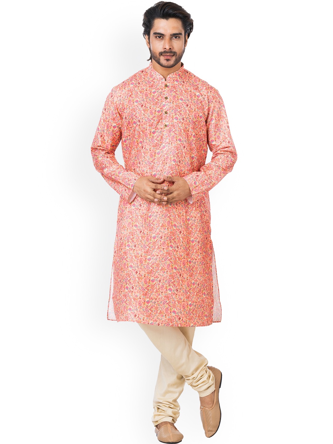 

HU - Handcrafted Uniquely Ethnic Motif Printed Linen Cotton Straight Kurta, Pink