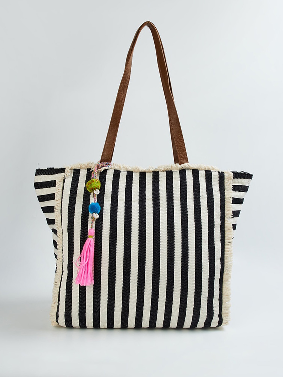 

max Striped Cotton Oversized Shopper Tote Bag, Black