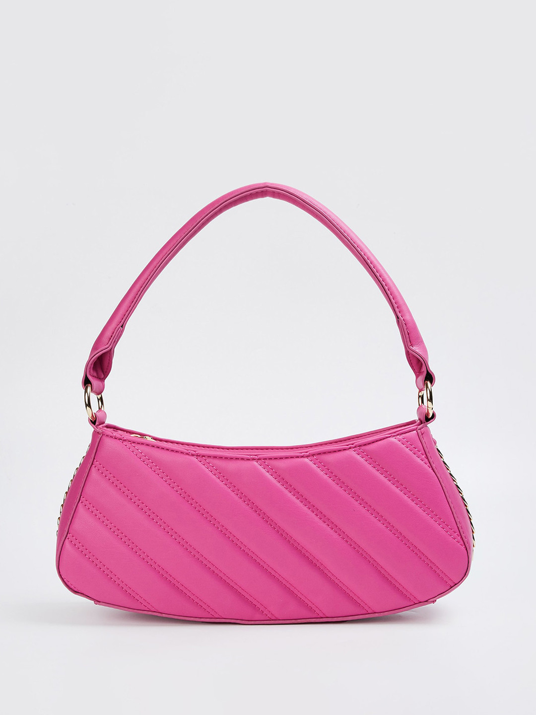 

max PU Textured Structured Shoulder Bag, Fuchsia