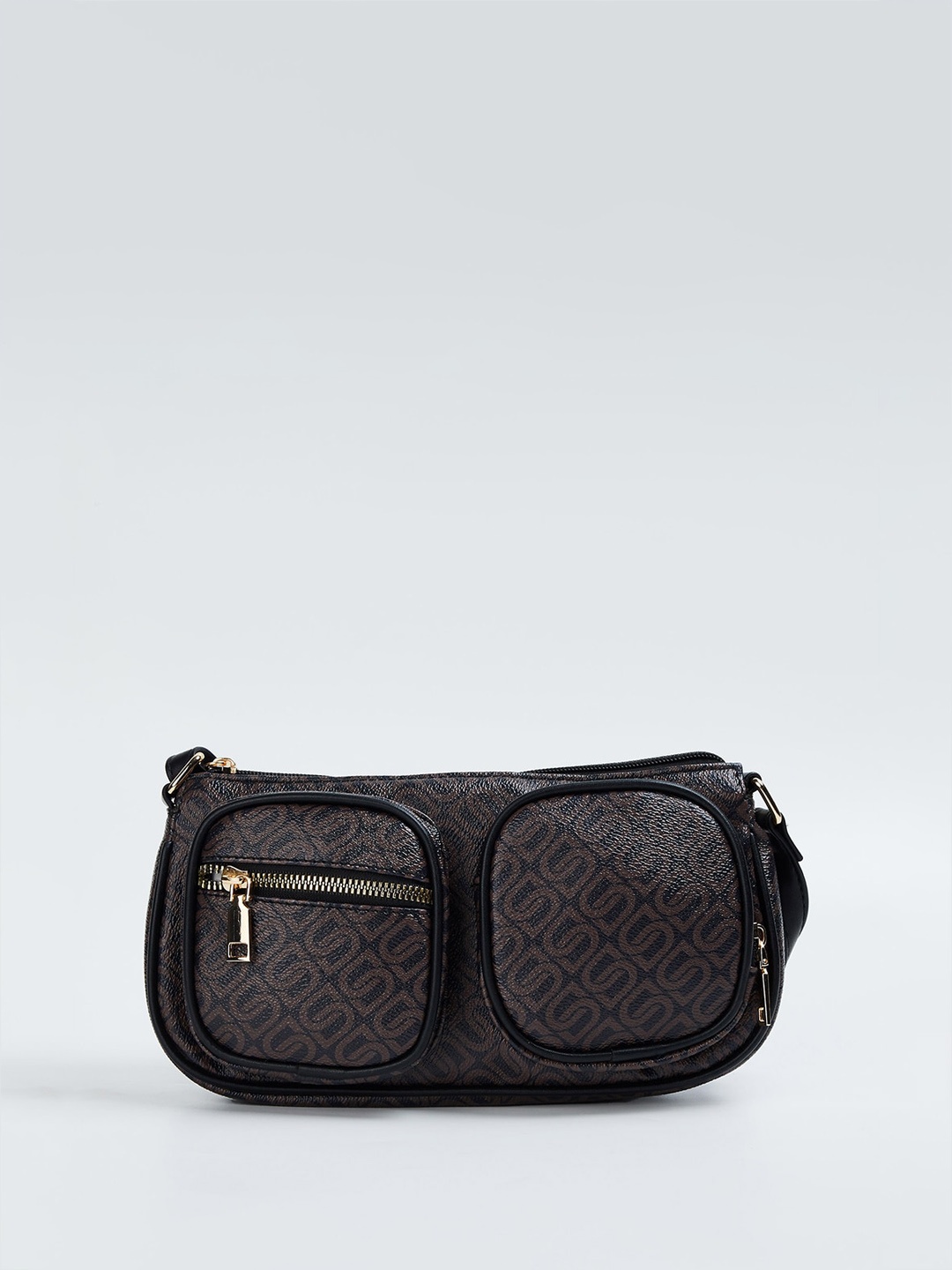 

max Graphic Printed Structured Sling Bag, Brown