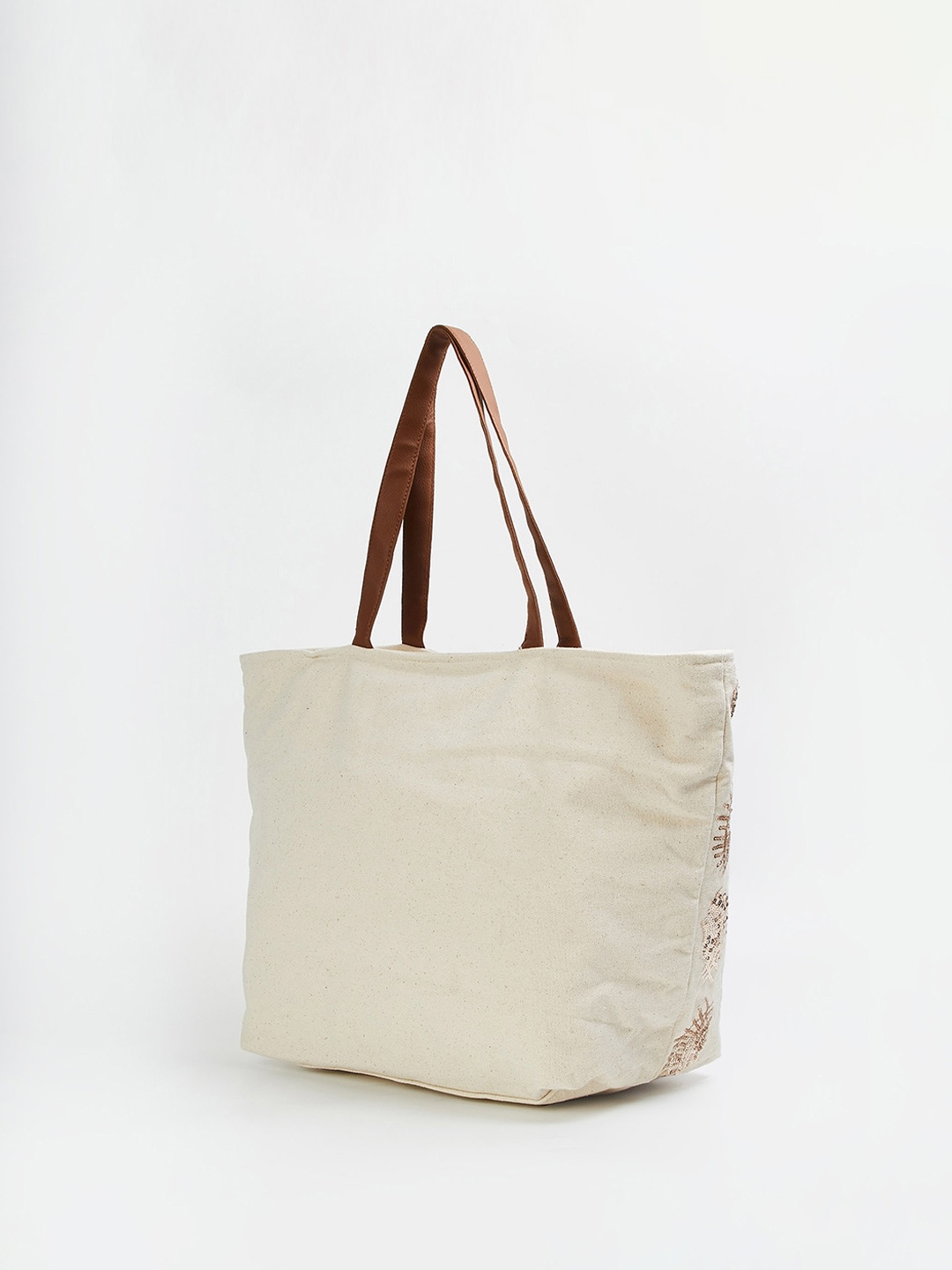 

max Embellished Cotton Oversized Shopper Shoulder Bag, Off white