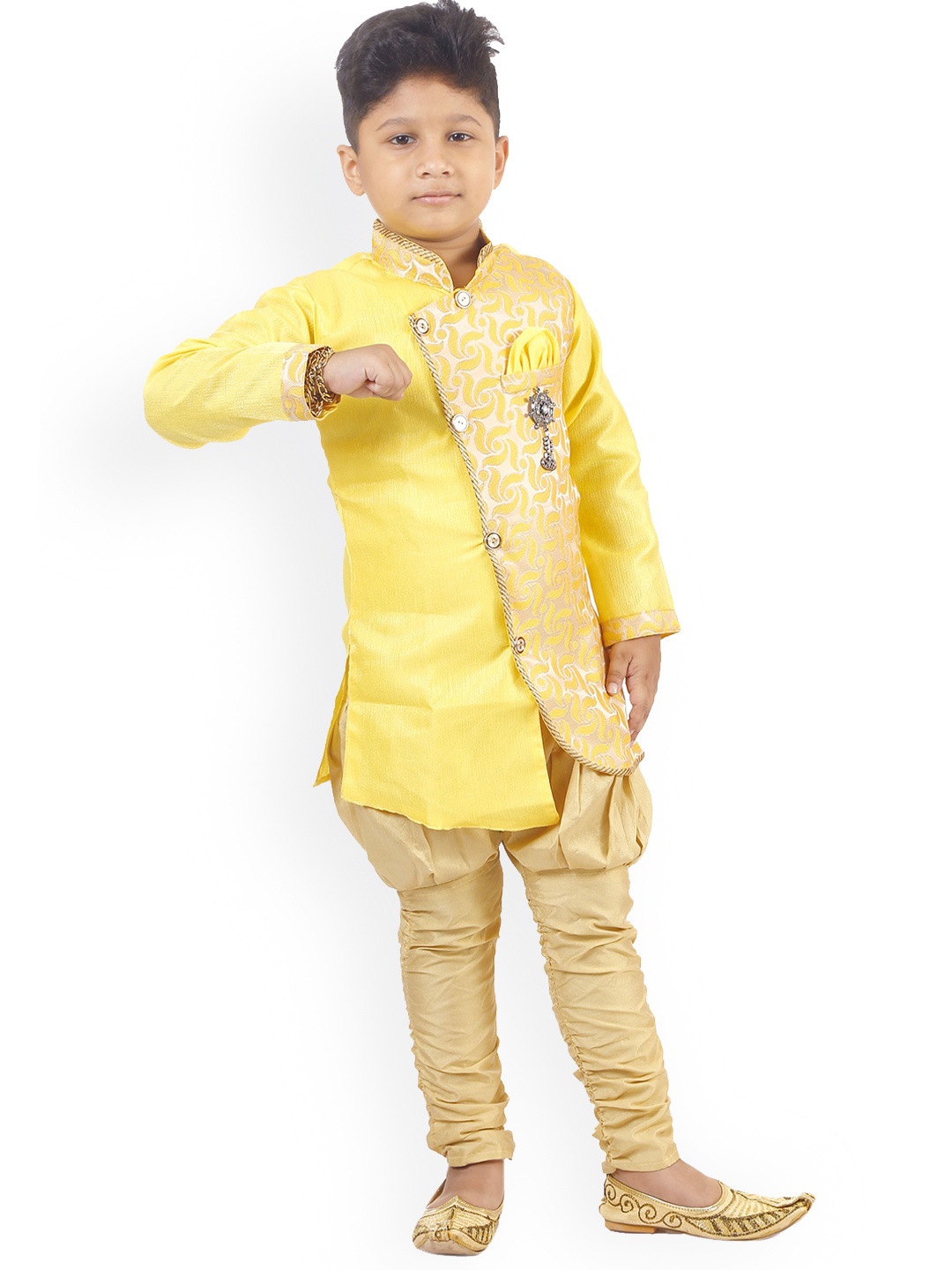 

BAESD Boys Self Design Sherwani With Churidar, Yellow