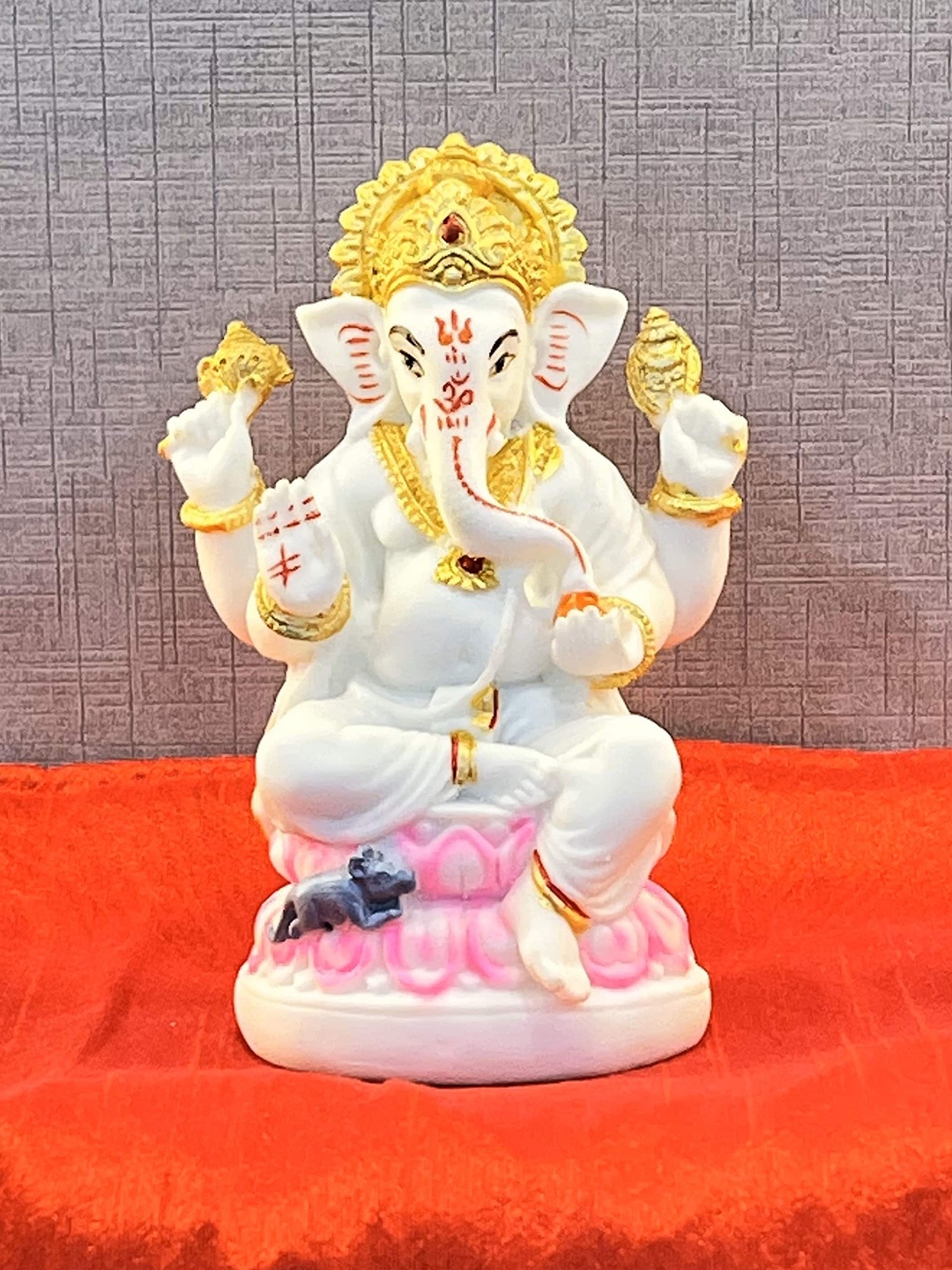 

Akaar White & Pink Textured Marble Lord Ganesh Showpiece
