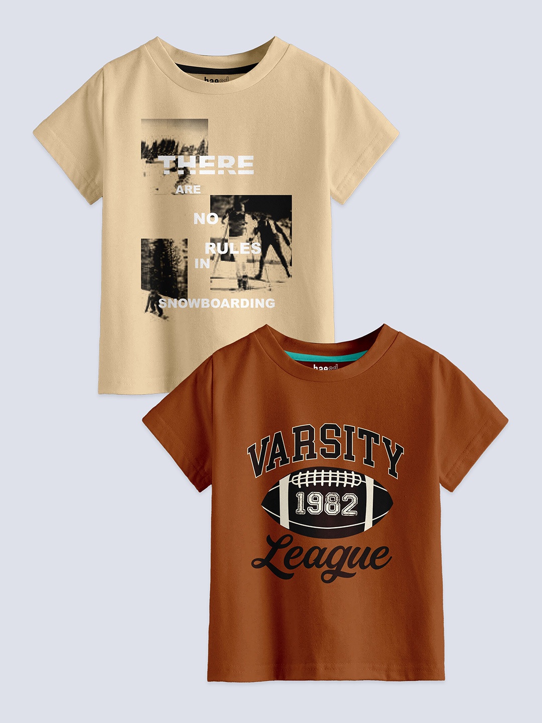 

BAESD Boys Pack Of 2 Typography Printed Pure Cotton T-shirt, Beige