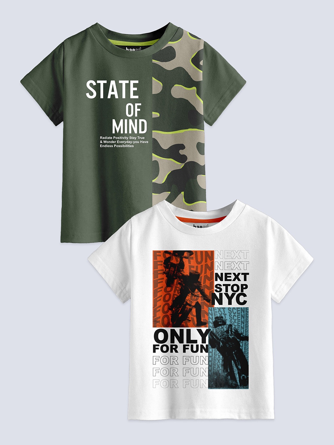 

BAESD Boys Pack Of 2 Graphic Printed Cotton T Shirts, Green