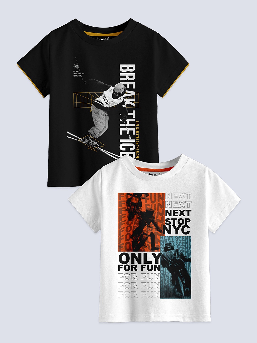 

BAESD Boys Pack Of 2 Typography Printed Pure Cotton T-shirt, Black
