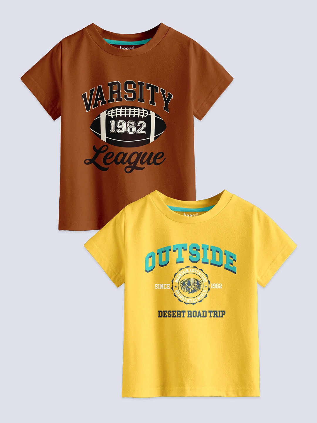 

BAESD Boys Pack Of 2 Typography Printed Cotton T Shirts, Brown