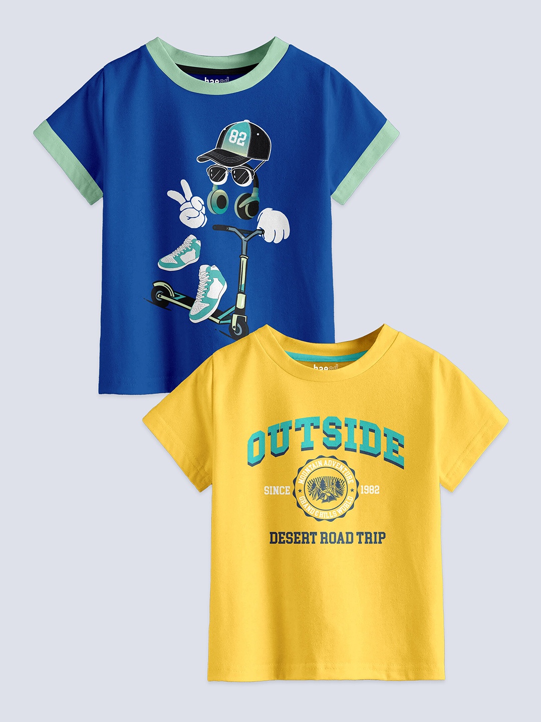 

BAESD Boys Pack Of 2 Typography Printed Pure Cotton Casual T-Shirt, Yellow