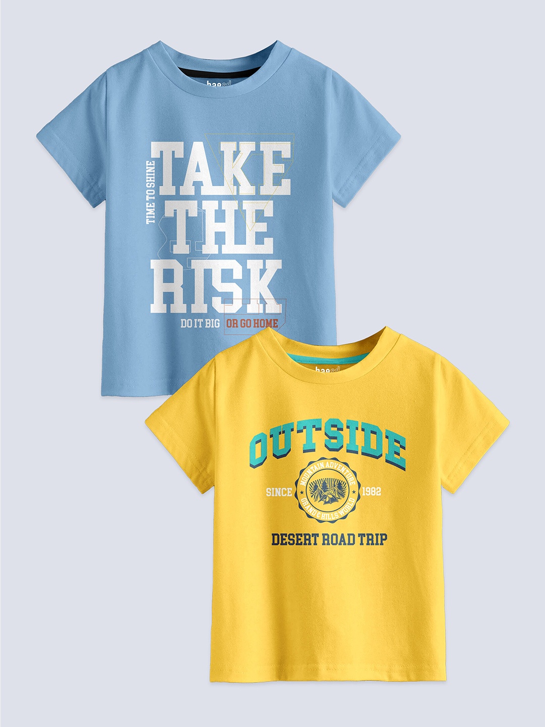 

BAESD Boys Pack Of 2 Typography Printed Pure Cotton Casual T-Shirt, Yellow
