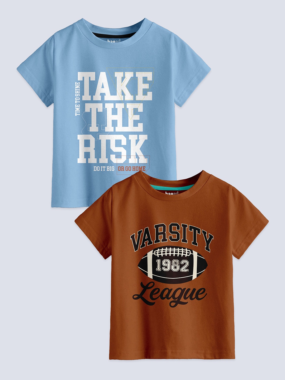 BAESD Boys Pack Of 2 Typography Printed Cotton T-shirt, Blue