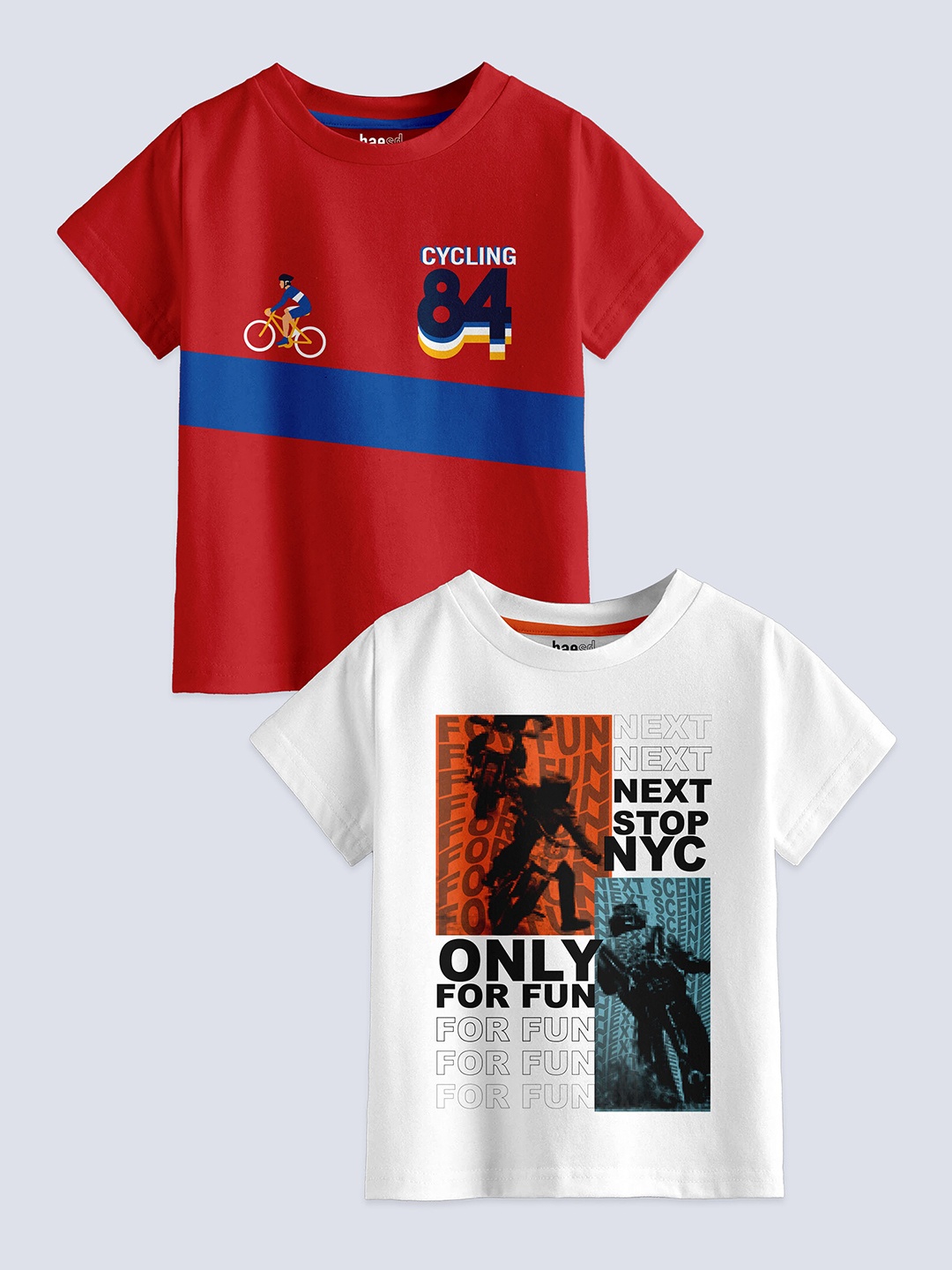 

BAESD Boys Pack Of 2 Graphic Printed Cotton T-shirt, Red