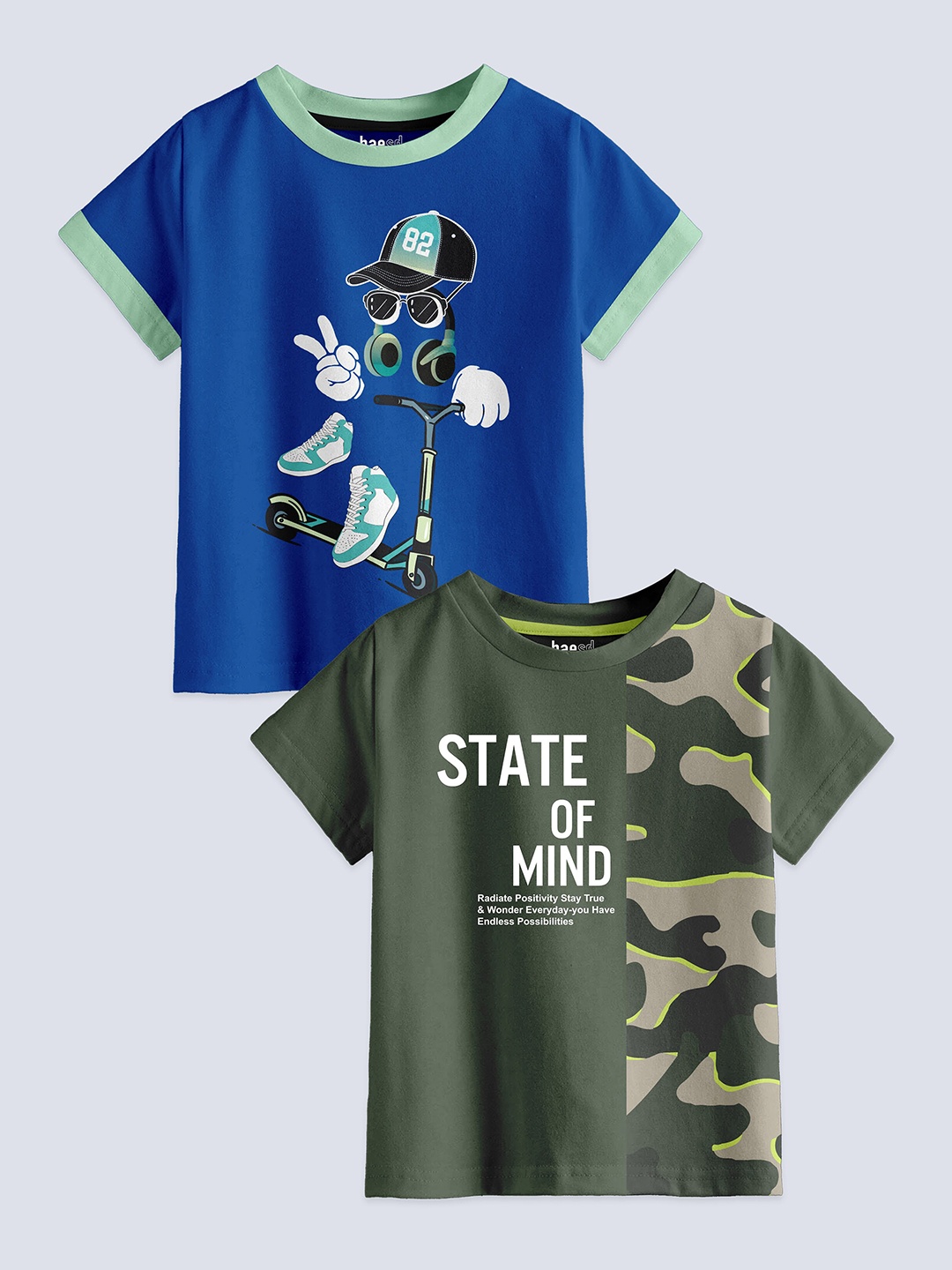 

BAESD Boys Pack Of 2 Graphic Printed Pure Cotton T-Shirts, Blue