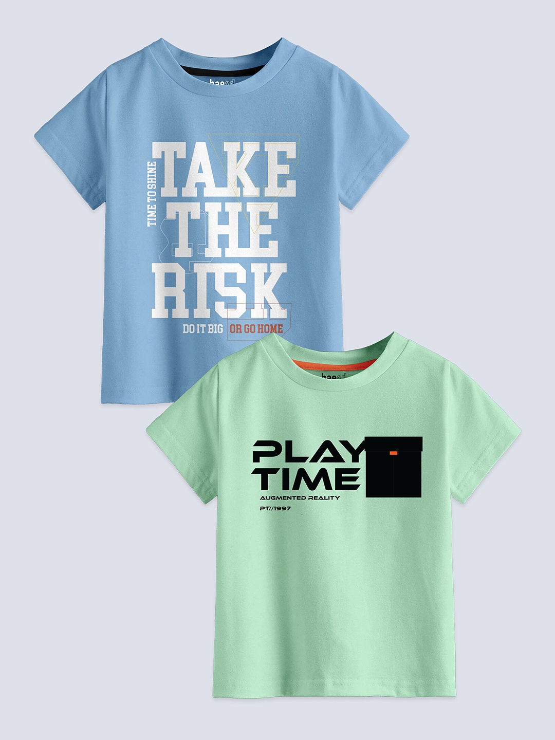 

BAESD Boys Pack Of 2 Typography Printed Pure Cotton T-Shirts, Green