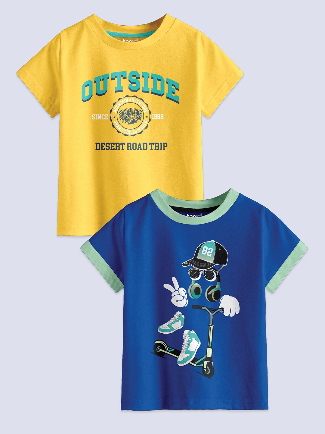 

BAESD Boys Pack of 2 Printed Pure Cotton Round Neck T-Shirts, Yellow