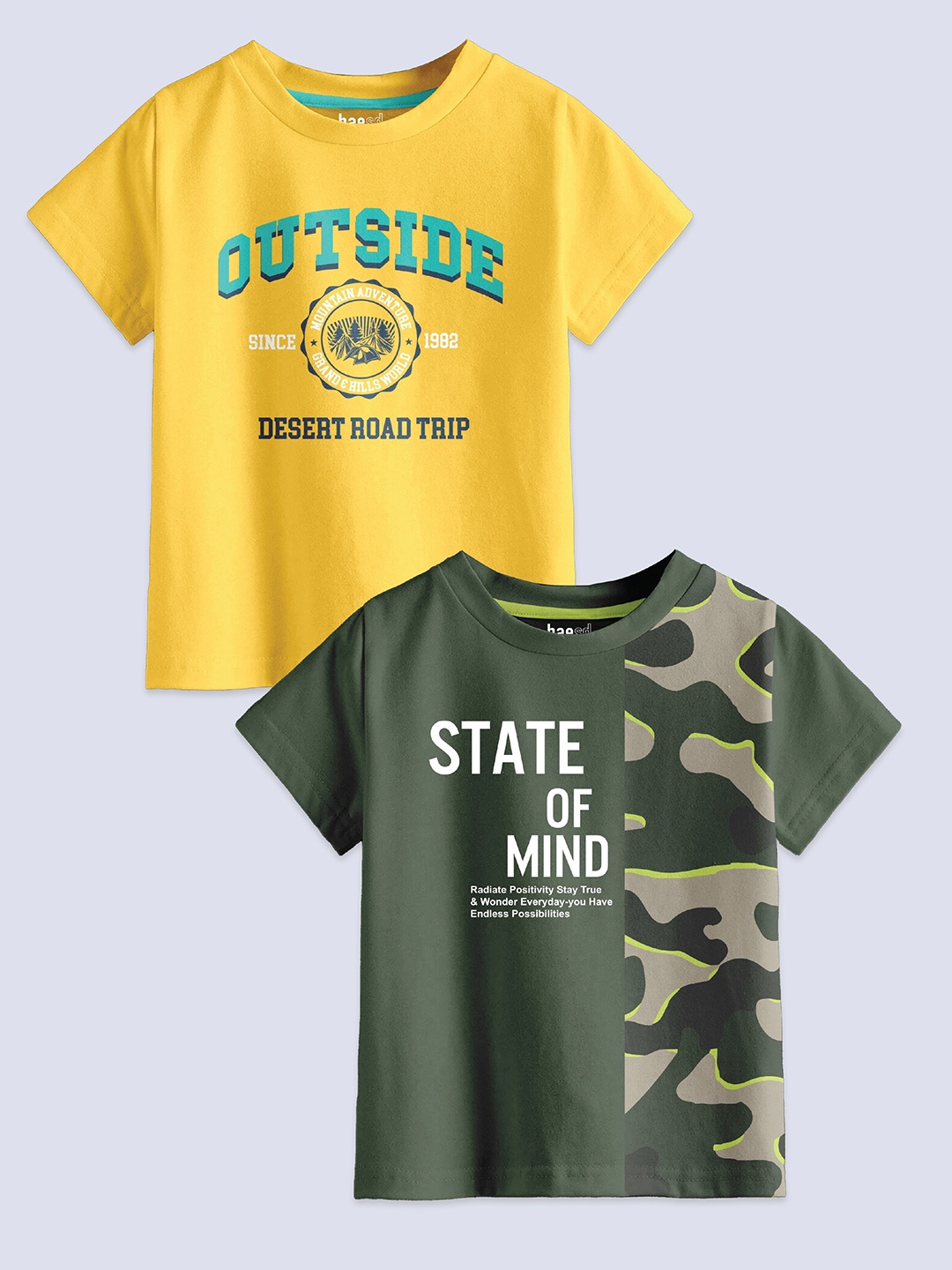 

BAESD Boys Pack Of 2 Typography Printed Pure Cotton Casual T-Shirt, Green
