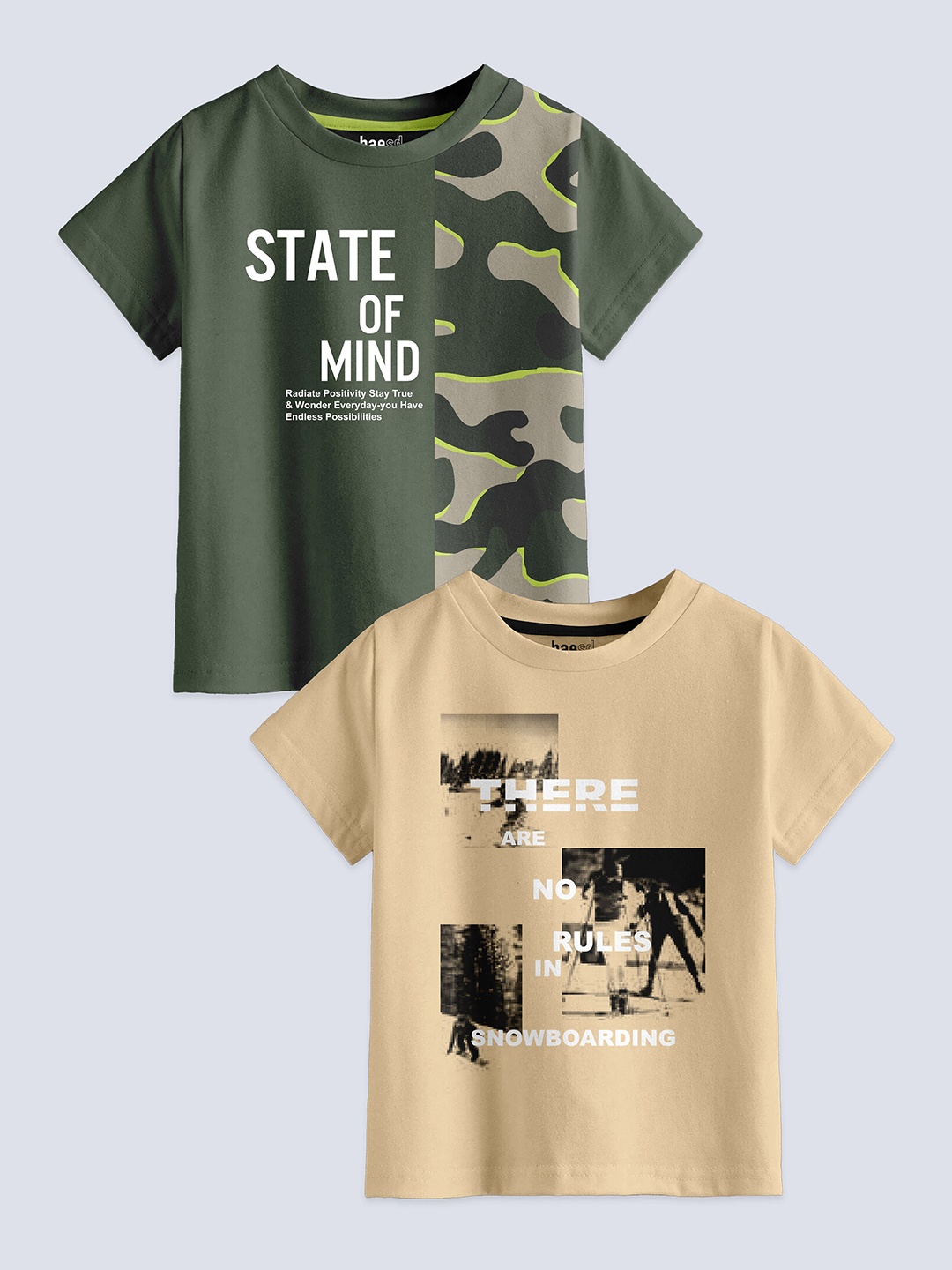 

BAESD Boys Pack Of 2 Typography Printed Pure Cotton Casual T-Shirt, Beige
