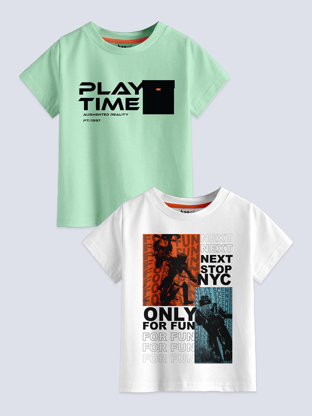 

BAESD Boys Pack Of 2 Typography Printed Pure Cotton T-shirt, Green