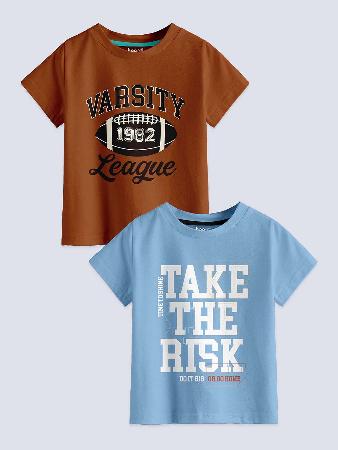 

BAESD Boys Pack Of 2 Typography Printed Pure Cotton T-shirt, Brown