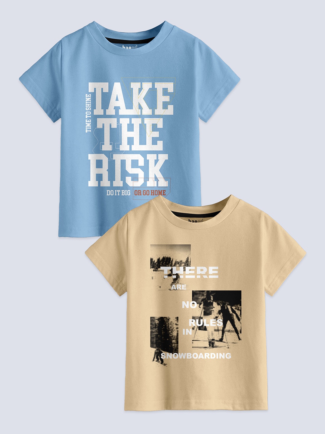 

BAESD Boys Pack Of 2 Typography Printed Pure Cotton T-Shirts, Camel brown