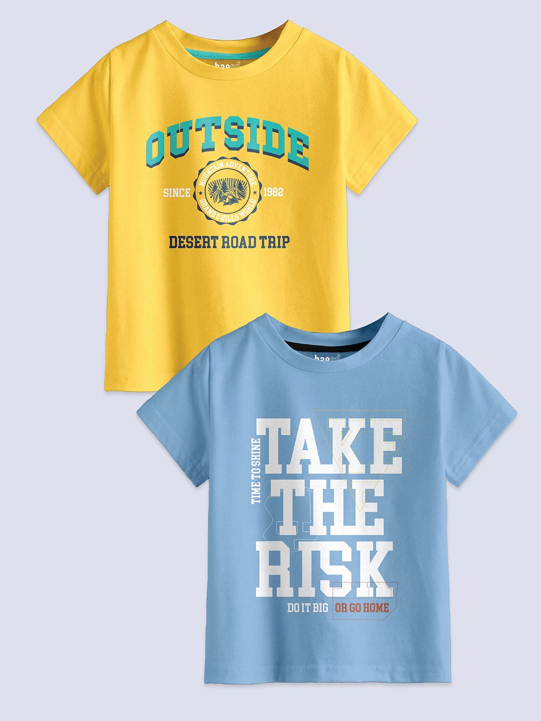

BAESD Boys Pack Of 2 Typography Printed Pure Cotton Casual T-Shirt, Blue