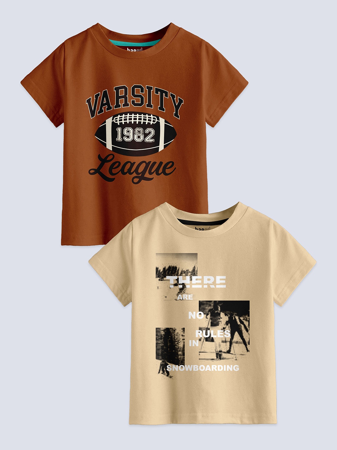 

BAESD Boys Pack Of 2 Typography Printed Pure Cotton T-shirt, Brown