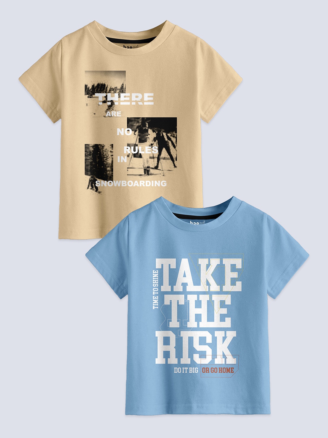 

BAESD Boys Pack Of 2 Typography Printed Pure Cotton T-shirt, Beige