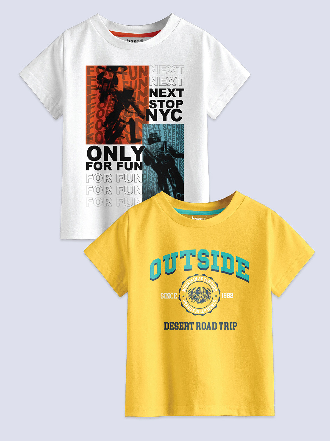 

BAESD Boys Pack Of 2 Typography Printed Pure Cotton Casual T-Shirt, Yellow